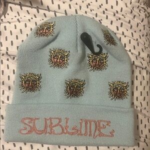 SUBLIME UNISEX SUN LOGO BEANIE EMBROIDERED KNIT LIGHT BLUE NWOT LICENSED